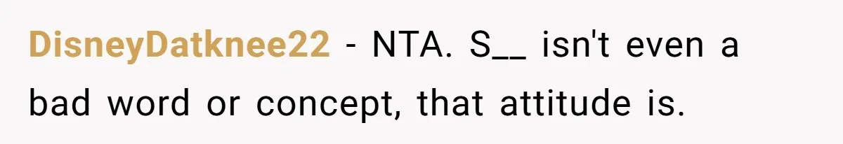 DisneyDatknee22 − NTA. S__ isn't even a bad word or concept, that attitude is.