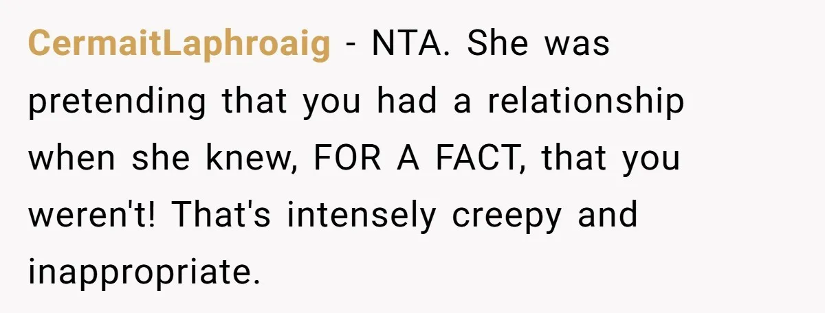 Secret "Finsta" Drama: When Your Bestie Pretends to Be Your Girlfriend Online CermaitLaphroaig − NTA. She was pretending that you had a relationship when she knew, FOR A FACT, that you weren't! That's intensely creepy and inappropriate.