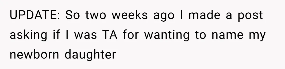 UPDATE: So two weeks ago I made a post asking if I was TA for wanting to name my newborn daughter