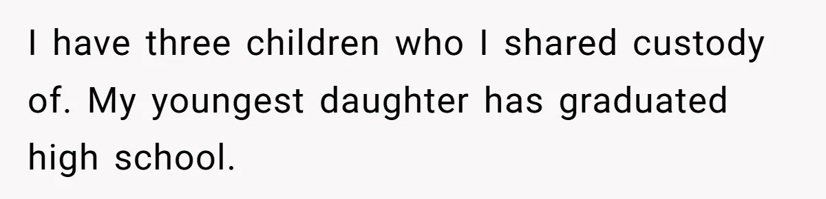 I have three children who I shared custody of. My youngest daughter has graduated high school.