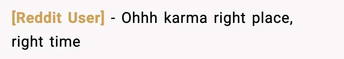 [Reddit User] - Ohhh karma right place, right time