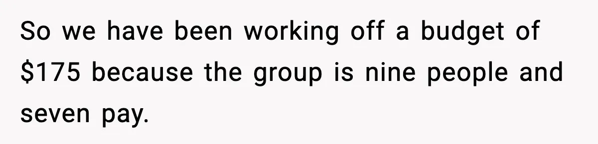 So we have been working off a budget of $175 because the group is nine people and seven pay.
