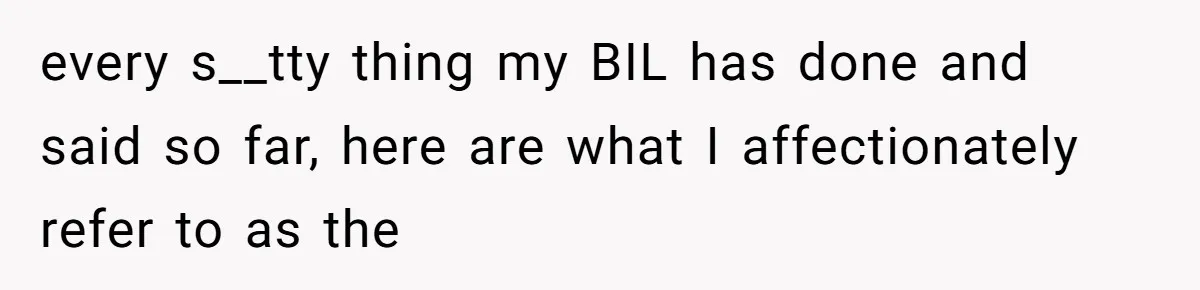 every s__tty thing my BIL has done and said so far, here are what I affectionately refer to as the