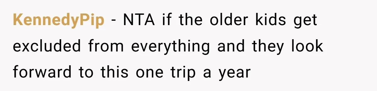 The Annual Trip That Started a War: Why This Aunt Stands Her Ground KennedyPip − NTA if the older kids get excluded from everything and they look forward to this one trip a year