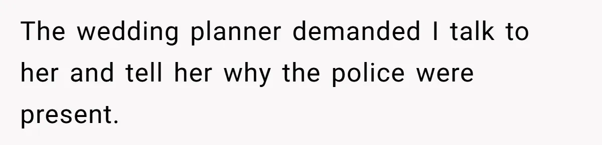 The wedding planner demanded I talk to her and tell her why the police were present.