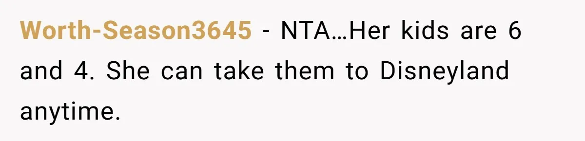 Coworker Guilt-Trips Woman To Swap Vacation Spots For Her Kids, Is She In The Wrong For Saying No? Worth-Season3645 − NTA…Her kids are 6 and 4. She can take them to Disneyland anytime.