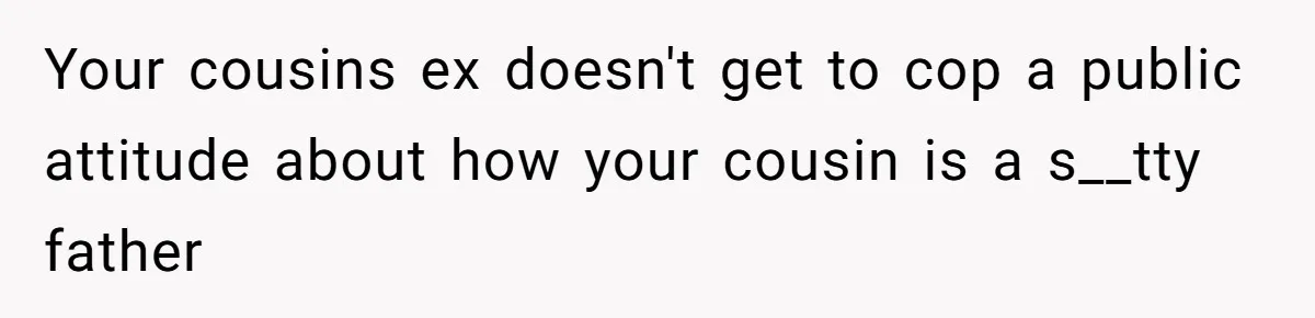 Your cousins ex doesn't get to cop a public attitude about how your cousin is a s__tty father