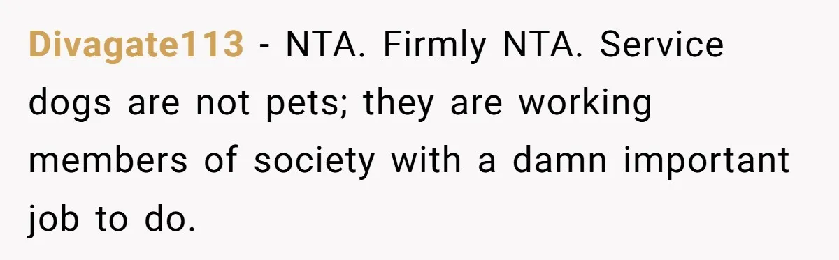 Woman Shuts Down Family’s Request To Remove Service Dog, Gets Accused Of Being Selfish Divagate113 − NTA. Firmly NTA. Service dogs are not pets; they are working members of society with a damn important job to do.