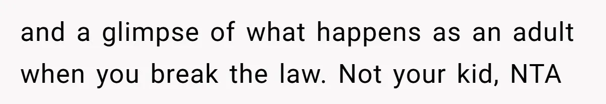 and a glimpse of what happens as an adult when you break the law. Not your kid, NTA