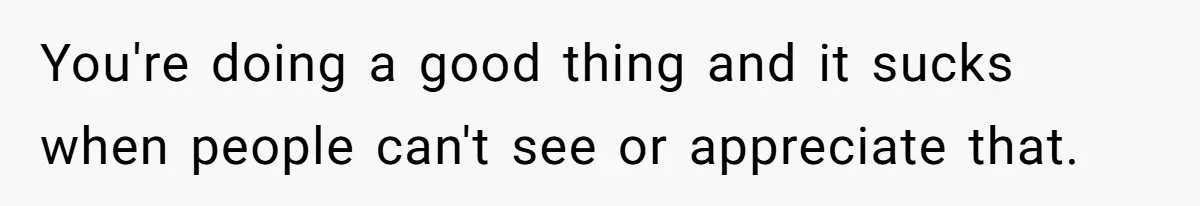 You're doing a good thing and it sucks when people can't see or appreciate that.