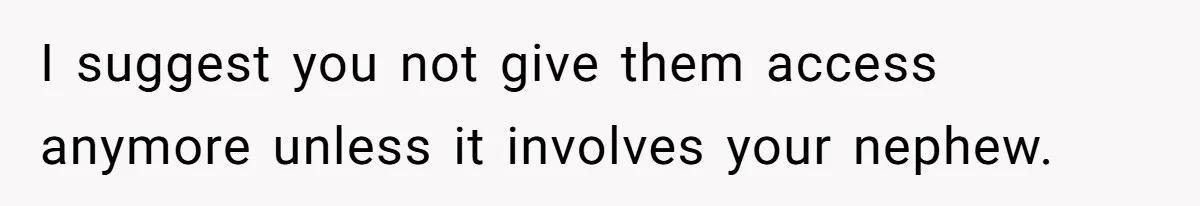 I suggest you not give them access anymore unless it involves your nephew.