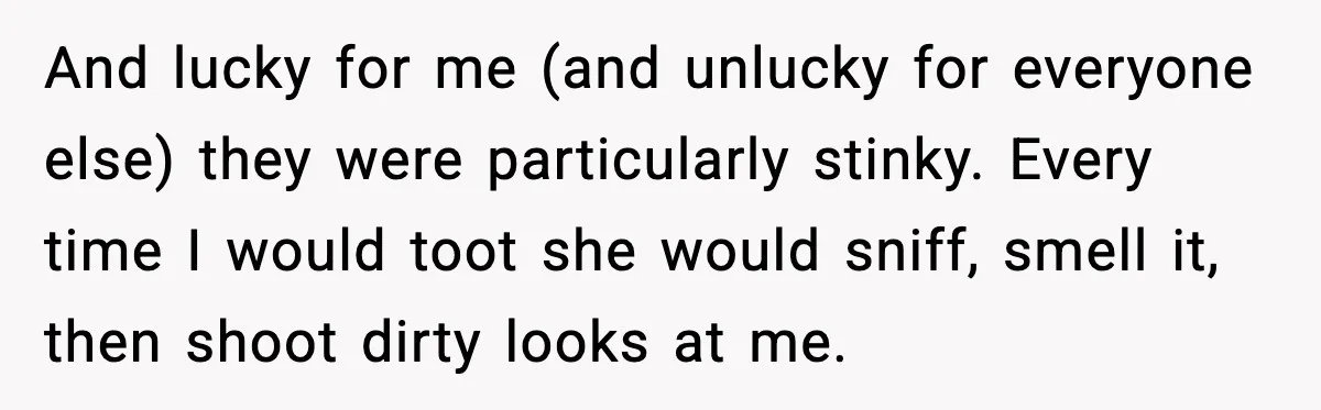 Passenger Steals Aisle Seat, Gets 7 Hours Of Silent Revenge And lucky for me (and unlucky for everyone else) they were particularly stinky. Every time I would toot she would sniff, smell it, then shoot dirty looks at me.