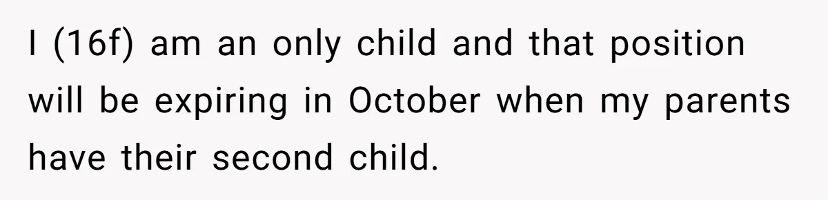 I (16f) am an only child and that position will be expiring in October when my parents have their second child.