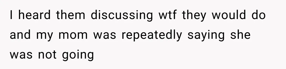 I heard them discussing wtf they would do and my mom was repeatedly saying she was not going