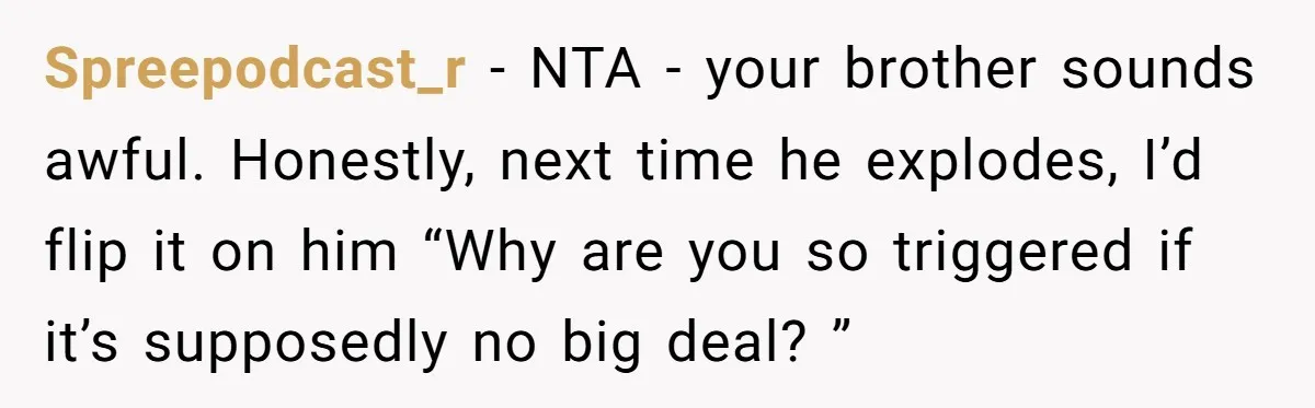 Family Tensions Explode After Brother Insists on Using Slurs in the Home Spreepodcast_r − NTA - your brother sounds awful. Honestly, next time he explodes, I’d flip it on him “Why are you so triggered if it’s supposedly no big deal? ”