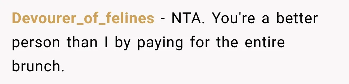 Devourer_of_felines − NTA. You're a better person than I by paying for the entire brunch.