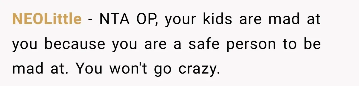 A Father Takes a Stand for His Children’s Health After Concerning Visitation Trends NEOLittle − NTA OP, your kids are mad at you because you are a safe person to be mad at. You won't go crazy.