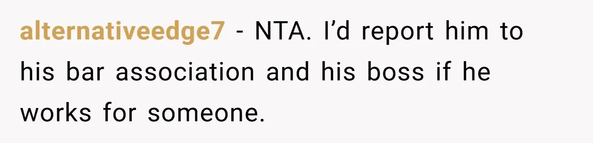 Woman Calls Sister’s Husband “A Piece of S__t” After He Defends Her Ex In Divorce alternativeedge7 − NTA. I’d report him to his bar association and his boss if he works for someone.