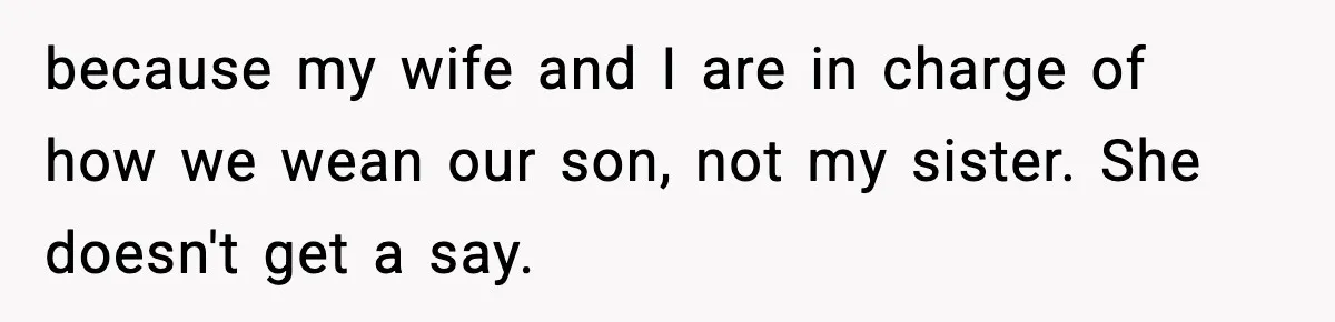 Man Defends Parenting Choice After Sister Accuses Him of Mansplaining Breastfeeding because my wife and I are in charge of how we wean our son, not my sister. She doesn't get a say.