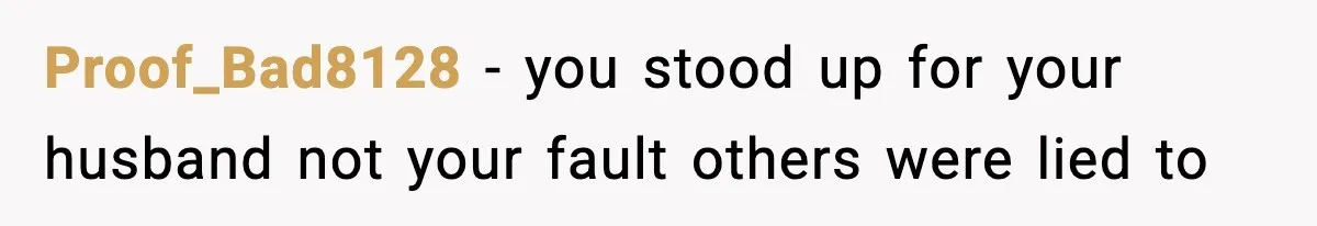 Proof_Bad8128 - you stood up for your husband not your fault others were lied to