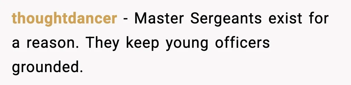 Man Tries to Flex Rank on Veteran, Walks Straight Into Trouble thoughtdancer - Master Sergeants exist for a reason. They keep young officers grounded.