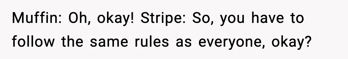 Mom Calls Nephew A Spoiled Brat After He Tries To Push Birthday Cake Off The Table Muffin: Oh, okay! Stripe: So, you have to follow the same rules as everyone, okay?
