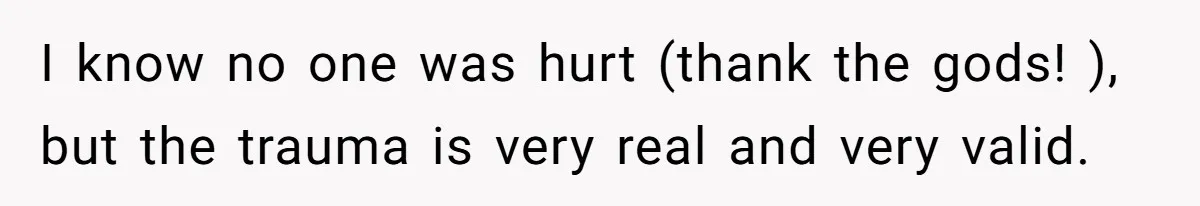 I know no one was hurt (thank the gods! ), but the trauma is very real and very valid.