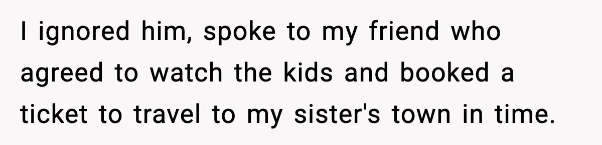I ignored him, spoke to my friend who agreed to watch the kids and booked a ticket to travel to my sister's town in time.