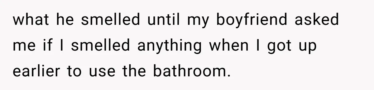Girlfriend Uses A Bathroom Trick To Avoid Smells, Boyfriend’s Dad Wakes Everyone In A Panic what he smelled until my boyfriend asked me if I smelled anything when I got up earlier to use the bathroom.