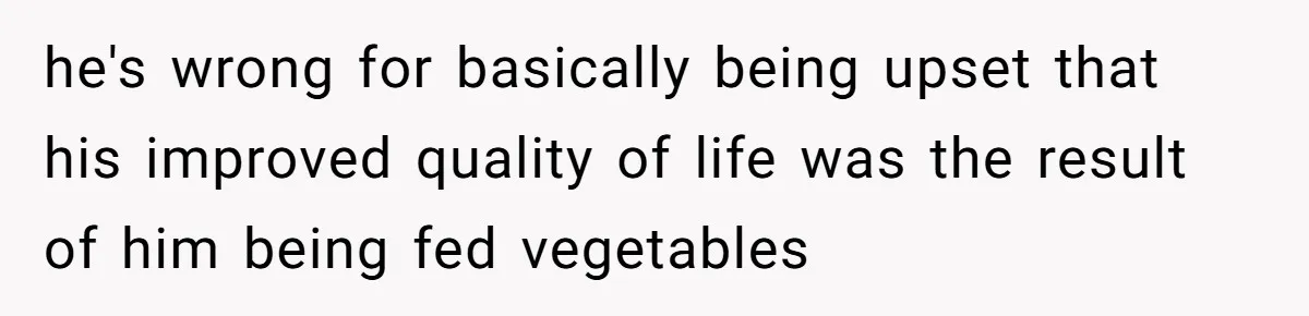 Girlfriend Secretly Fixes Boyfriend’s Diet for Months, Now He Calls Her A Controlling Villain he's wrong for basically being upset that his improved quality of life was the result of him being fed vegetables