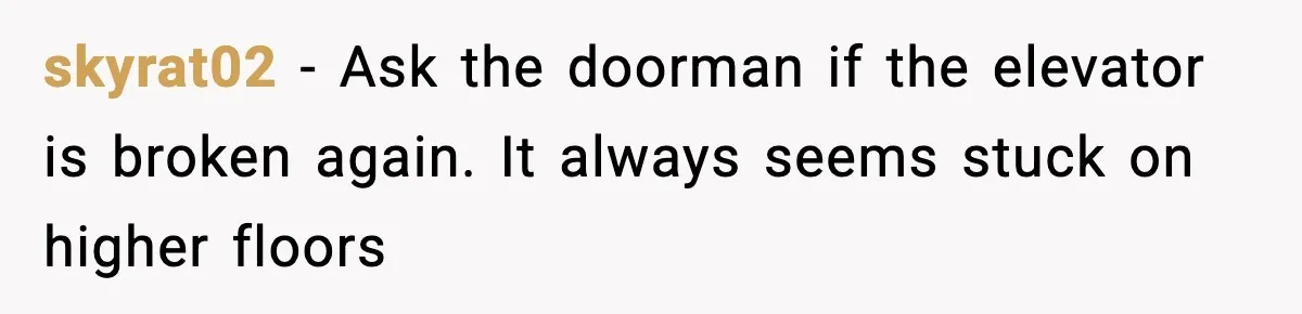 skyrat02 - Ask the doorman if the elevator is broken again. It always seems stuck on higher floors