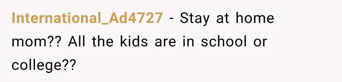 International_Ad4727 − Stay at home mom?? All the kids are in school or college??