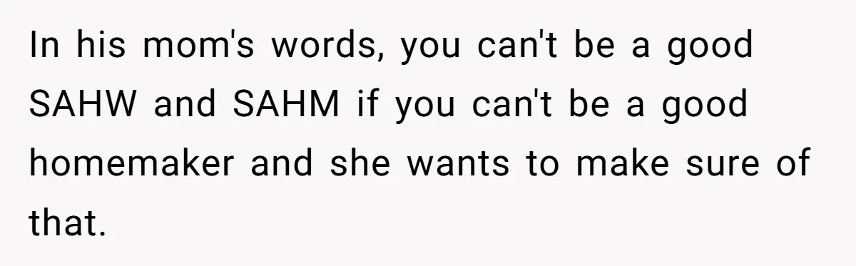 Woman Refuses Boyfriend’s Family Tradition Where Future Daughters-In-Law Must Pass A “Wife Test” In his mom's words, you can't be a good SAHW and SAHM if you can't be a good homemaker and she wants to make sure of that.