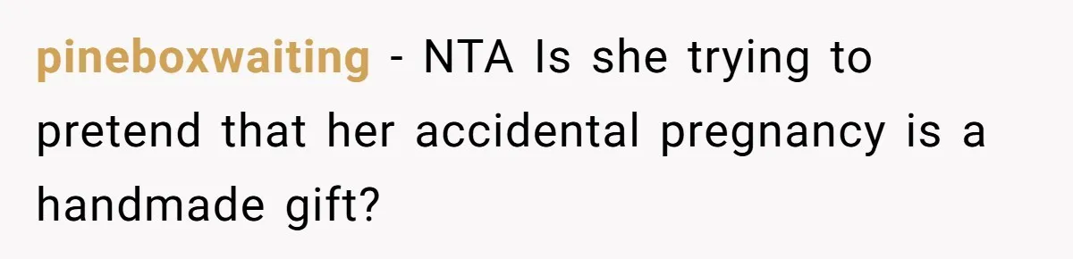 pineboxwaiting − NTA Is she trying to pretend that her accidental pregnancy is a handmade gift?
