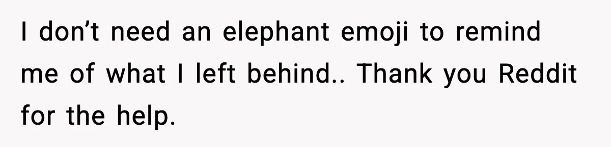 Mom Laughs At Elephant Emoji Joke About Ex, Reddit Says It Went Too Far I don’t need an elephant emoji to remind me of what I left behind.. Thank you Reddit for the help.
