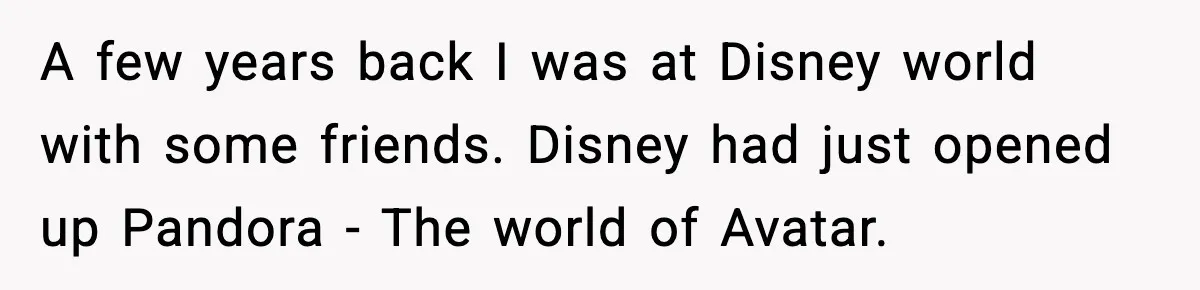 A few years back I was at Disney world with some friends. Disney had just opened up Pandora - The world of Avatar.