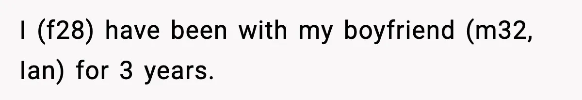 I (f28) have been with my boyfriend (m32, Ian) for 3 years.