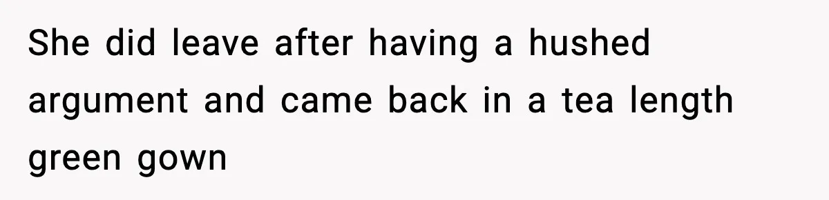 Woman Tells MIL She “Made Her Choice” After Years of Siding With Husband’s Ex She did leave after having a hushed argument and came back in a tea length green gown