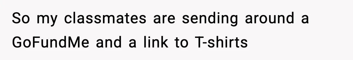So my classmates are sending around a GoFundMe and a link to T-shirts