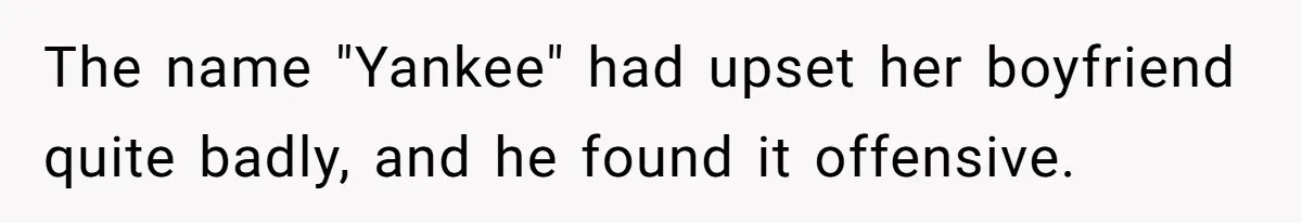 The name "Yankee" had upset her boyfriend quite badly, and he found it offensive.