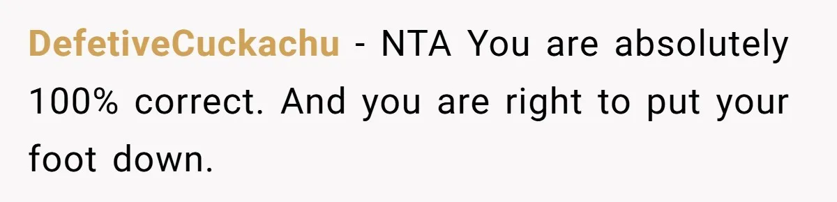 DefetiveCuckachu − NTA You are absolutely 100% correct. And you are right to put your foot down.