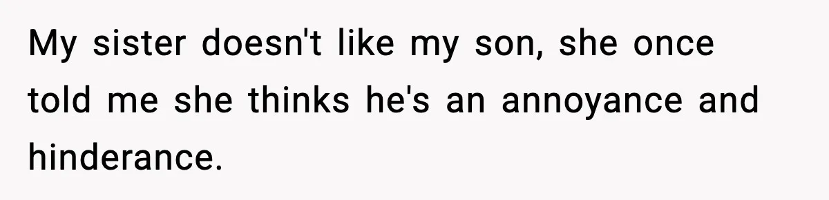 My sister doesn't like my son, she once told me she thinks he's an annoyance and hinderance.