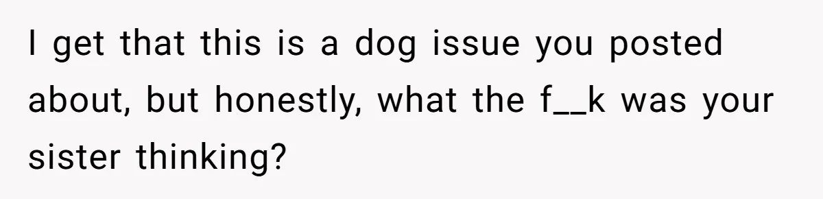 I get that this is a dog issue you posted about, but honestly, what the f__k was your sister thinking?
