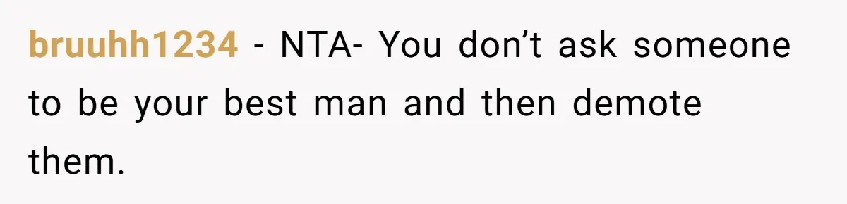 bruuhh1234 − NTA- You don’t ask someone to be your best man and then demote them.