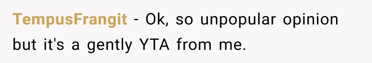 TempusFrangit − Ok, so unpopular opinion but it's a gently YTA from me.