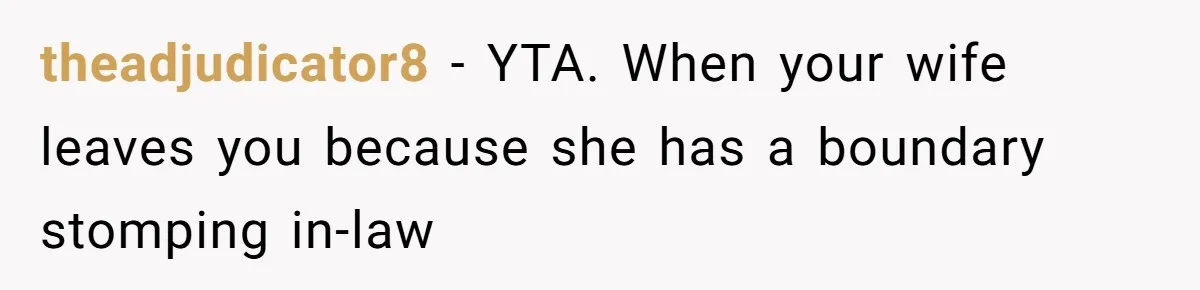 “Unless You Want to See Me...” Wife Gets Creative After Constant Bedroom Interruptions theadjudicator8 − YTA. When your wife leaves you because she has a boundary stomping in-law