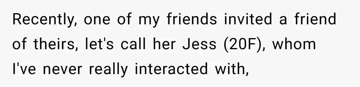 Recently, one of my friends invited a friend of theirs, let's call her Jess (20F), whom I've never really interacted with,