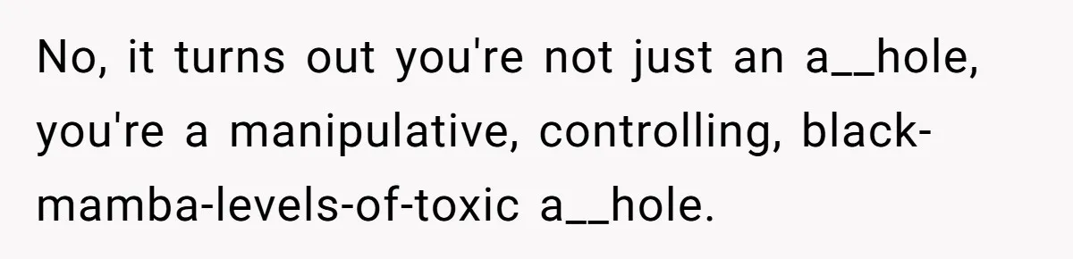 No, it turns out you're not just an a__hole, you're a manipulative, controlling, black-mamba-levels-of-toxic a__hole.