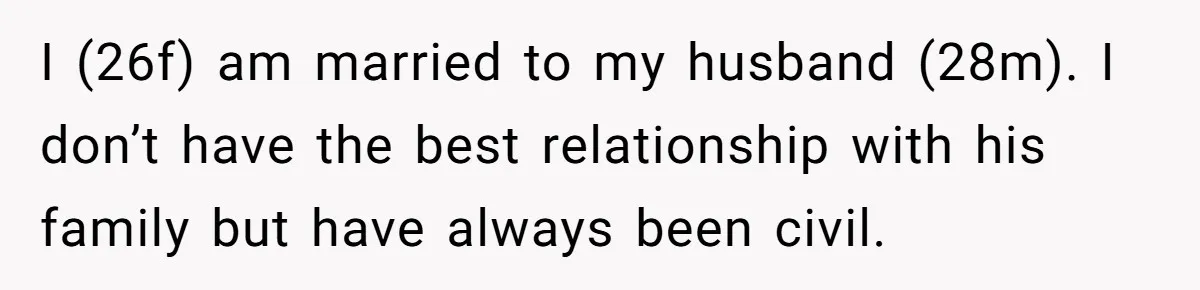 I (26f) am married to my husband (28m). I don’t have the best relationship with his family but have always been civil.