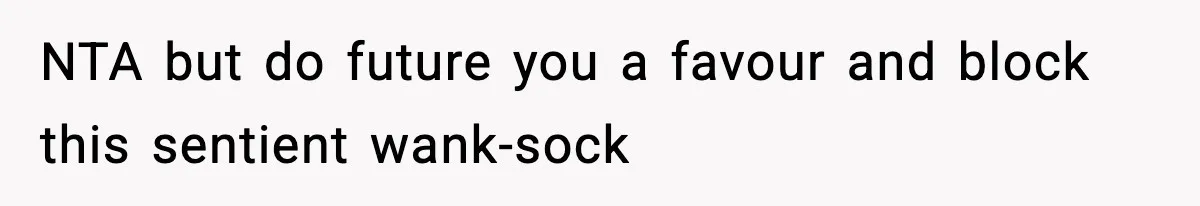 NTA but do future you a favour and block this sentient wank-sock